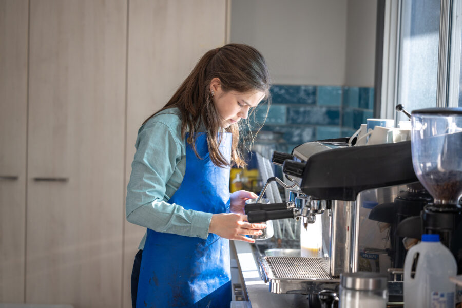 Student learning barista skills