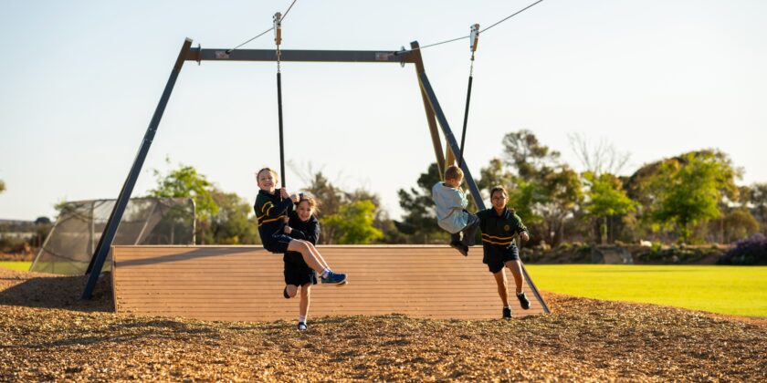 Students playing outdoors.